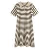 Vestido de mujer con cuello polo a rayas, camiseta de punto de seda helada, suelto, adelgazante, informal, elegante, falda corta antiedad.