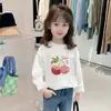 Camiseta de Manga Longa para Meninas, Algodão Puro Estiloso para Primavera e Outono, Camiseta Básica, Estilo Coreano Infantil Casual Desenho Animado Camiseta Interna