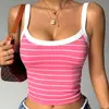 Camisola de rayas de color contrastante para mujer, top deportivo sin mangas, corte ajustado, anti-exposición, elegante top sin espalda