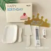 Caixa de Presente com Faca e Garfo para Bolo suit Faca e Garfo Descartáveis Prato Louça Caixa de Presente Prato Degradável Chapéu de Aniversário Faca de Bolo