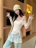 [Em estoque de fábrica] Conjunto Doce Calça com Cordão Camiseta de Manga Longa Camisola de Renda Feminina Conjunto de Duas Peças