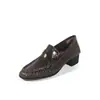 Mocasines estilo británico para mujer, zapatos de una sola pieza plisados, slip-ons retro, corte bajo, zapatos de una sola pieza con tacón grueso, tacón bajo, zapatos pequeños de cuero estilo universitario