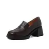 Mocassins Confortáveis de Calçar com Pele de Ovelha, Estilo Universitário, Sapatos Versáteis Retrô com Salto Grosso e Bico Quadrado para Primavera