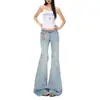 Jeans Infantil Laranja #Streetwear Americano Garota Picante Cintura Baixa Micro Flare Feminino Solto Emagrecedor Não Aperta nas Pernas Versátil Calças de Comprimento Total