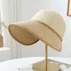 Chapéu de palha listrado de verão transfronteiriço, chapéu de abas largas para mulheres, chapéu de palha elegante para proteção solar, chapéu de praia, chapéu de palha trançado