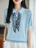 Top de punto de color liso con cuello en V profundo, fresco y transpirable, con hombros caídos, disimula imperfecciones corporales, adecuado para salidas casuales, camisa de aire acondicionado de lujo ligero para mujer primavera/verano