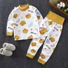 Conjunto de Pantalones de Cintura Alta para Niños que Protegen el Vientre, Estilo Primavera y Otoño, Ropa de Otoño para Bebés, Ropa Interior de Algodón Puro para Niñas, Pijama de Cuello Redondo para Niños