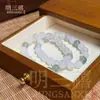 Pulseira Flor de Pessegueiro de Jade de Seda Dourada Natural de Xinjiang para Mulheres, Anel Liso de Mão de Jade Autêntico Tipo Gelo com Contas Rosas