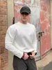 Camiseta Negra de Manga Larga con Hombro Derecho Cleanfit para Hombre, Capa Base de Otoño, Camisa para Vestir por Debajo, Sudadera Pesada Estilo Retro Americano