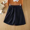 Shorts de Lino Tencel Color Cáñamo para Mujer, Nuevo Estilo de Verano, Delgados, Estilo Relajado, Casual, Versátiles, Pierna Ancha, Pantalones de Cinco Cuartos