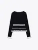 Exportación Transfronteriza Otoño e Invierno 2025 Nuevo Estilo Cuello Cuadrado Manga Larga Holgado y Versátil Jersey de Punto Decorativo de Capas para Mujer