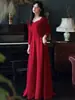 Vestido Rojo Tostado Novia Boda Delgado Sencillo y Generoso Vestido de Compromiso Pequeño Vestido Diario Mangas Largas
