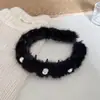 Diadema Exquisita de Peluche con Perlas y Pedrería Ondulada con Dientes Antideslizante Elevadora Cráneo Superior Pinza para el Cabello para Mantener el Cabello Ordenado