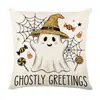 Conjunto de Capas de Almofada Decorativas de Linho para Casa de Halloween com Combo de Capa de Almofada de Sofá de Cabeça de Abóbora Engraçada