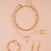 Conjunto de collar, pulsera, anillo y pendientes multicapa con personalidad y temperamento en forma de V para mujer