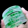 Novo Bracelete de Jadeíta com Alta Textura de Gelo e Padrões de Flores Verdes, Jade Semelhante ao Quartzo Verde Imperial, Jade Tipo Gelo com Padrões de Flores Verdes