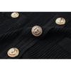 Vestido de Punto Midi de Color Sólido de Cintura Alta para Mujer, Vestido Básico Vintage Negro de Manga Larga con Botones de Remache, Estilo Transfronterizo, Elegante para el Trabajo