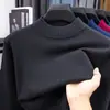 Camiseta Básica de Punto Moderna y Sencilla para Jóvenes y Personas de Mediana Edad, Otoño e Invierno 2025, Cuello Semi Alto, Color Sólido, Versátil, Tejido de Punto de Manga Larga