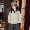 Conjunto de dos piezas para niña estilo preppy: polo a rayas y pantalones cargo, atuendo de moda y elegante para primavera/otoño para niños mayores