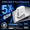Personalización de pedidos pequeños cargador de 65W estándar de EE. UU. 3A3C cargador de nitruro de galio cargador USB multipuerto para teléfono móvil estándar de EE. UU.