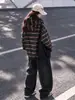 Novo conjunto de moletom com capuz listrado e calça pantalona para outono e inverno para meninas, estilo coreano, solto e casual, moderno