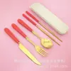 Juego de tenedor y cuchara con mango de cerámica acero inoxidable chapado en oro cuchara de sopa engrosada cuchara para el hogar Cubiertos de tenedor regalo creativo