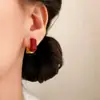 Pendientes Versátiles de Otoño e Invierno, Lujo Ligero de Gama Alta, con Goteo de Aceite Rojo Ancola, Diseño de Moda Nicho, Pendientes Sencillos para el Día a Día