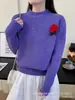 Nuevo suéter de punto tipo pullover para mujer, suave y acogedor, estilo coreano para otoño e invierno, con cuello semi-alto y decoración floral, top interior de corte holgado