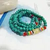 Pulseira de contas de oração budista de jade branco imitação com múltiplos fios, popular em transmissões ao vivo, contas budistas com o mantra de seis caracteres, pulseira de múltiplos fios, campeão de vendas em áreas cênicas