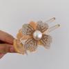 Horquilla de cola de caballo alta con forma de bola y flor de perla de diamantes de imitación de verano para mujer, horquilla con clip de tiburón para la parte posterior