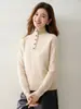 Suéter de Tricô de Cashmere com Gola Alta Estilo Coreano para Mulheres, Pulôver de Manga Longa, Simples e Versátil, Top Quente para Camada Base