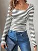 Tops Europeos y Americanos de Primavera y Otoño Nuevos Sexy Ajustados Versátiles para Mujer Color Puro Simple Cuello U Delgado Camiseta de Manga Larga Camiseta Base