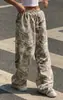 Moda Europea y Americana Estilo Callejero Y2K Pantalones Casuales Cintura Elástica Estampado Retro Adelgazantes de Pierna Ancha Pantalones de Mujer