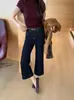 Otoño TOP Estilo Europeo Guangzhou Trece Filas Originales Jeans Capri de Mezclilla Antidescoloración Elásticos de 8 Puntos con Cinturón 82616