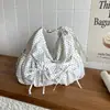 Bolsa de Lona com Bolinhas de Grande Capacidade Estilo Coreano com Laço Feminina Versátil para o Dia a Dia Ombro Cruzado Bolsa Tote Feminina