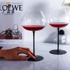 Taça de Vinho Tinto Levemente Luxuosa com Base Preta, Corpo Largo, Vidro de Cristal para Uso Doméstico, Base Preta, Haste Alta para Aroma, Taça Borgonha