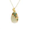 Colgante de fénix de porcelana coloreada con esmalte de gota de agua de jade hetiano vintage, collar de jade blanco antiguo estilo palacio para mujer