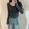 Nueva Camiseta Térmica de Mujer Otoño/Invierno 2026, Forrada de Polar, Gruesa, Top Corto, Camiseta de Nicho con Patrón de Espina de Pescado