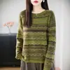 Suéter de punto suave transfronterizo, lavable a máquina, lana de rayas onduladas degradadas, top de punto estilo perezoso degradado, verde bosque