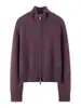 Chaqueta gruesa con cremallera jaspeada suéter de cachemira pura 2026 Otoño/Invierno estilo nuevo cárdigan de punto para mujer suéter cuello alto