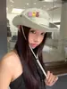 Chapéu de Cowboy Ocidental Bordado Fofo para Mulheres, Chapéu Vintage com Cordão para Proteção Solar, Acampamento ao Ar Livre, Montanhismo, Chapéu de Pescador