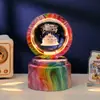 Bola de Cristal Transfronteiriça Base Giratória com Textura de Madeira Luminária Noturna Brilhante Lâmpada do Céu Estrelado 3D Decoração de Mesa Presente Criativo de Feriado