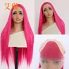 Fábrica de Origem Perucas Europeias e Americanas, Peruca Front Lace Vermelho Rosa de Fibra de Alta Temperatura, Cabelo Longo Liso e Macio, Peça Única Dropshipping