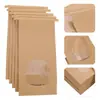 Ventana abierta cubierta con película de pla bolsa de papel kraft biodegradable bolsa para pan ventana abierta transparente bolsa para empaque de alimentos para hornear alambre para rizador