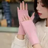 Guantes de medio dedo para mujer autocalentables de terciopelo doble cara otoño e invierno calentador de muñeca guantes de dedo abierto estudiante tecleo dedo conector de dedo