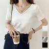 Estilo Delgado Europeo y Americano Comercio Exterior Transfronterizo Verano 2026 Camiseta Versátil de Cuello en V Moda Casual Holgada de Manga Corta Al por Mayor en Stock