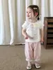 Conjunto de Ropa para Niñas, Atuendo de Verano de Manga Corta, Ropa Infantil Casual Delgada, Camiseta y Pantalones para Bebé con Cuello de Muñeca Clase A