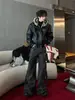 Chaqueta de Cuero Estilo Americano con Capucha Negra de Águila de Montaña con Forro de Algodón para Hombre, Chaqueta de Algodón Gruesa de Invierno con Elegante Cuello de Piel
