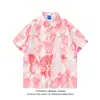 Camisa Floral Havaiana Casual Artística de Manga Curta Masculina Verde Retrô Pintura a Óleo Flores Tendência Nicho Preguiçosa Ins