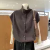 Chaleco de punto de moda estilo coreano con cuello alto para mujer, nuevo suéter chaleco casual de una sola fila de botones sin mangas para primavera y otoño